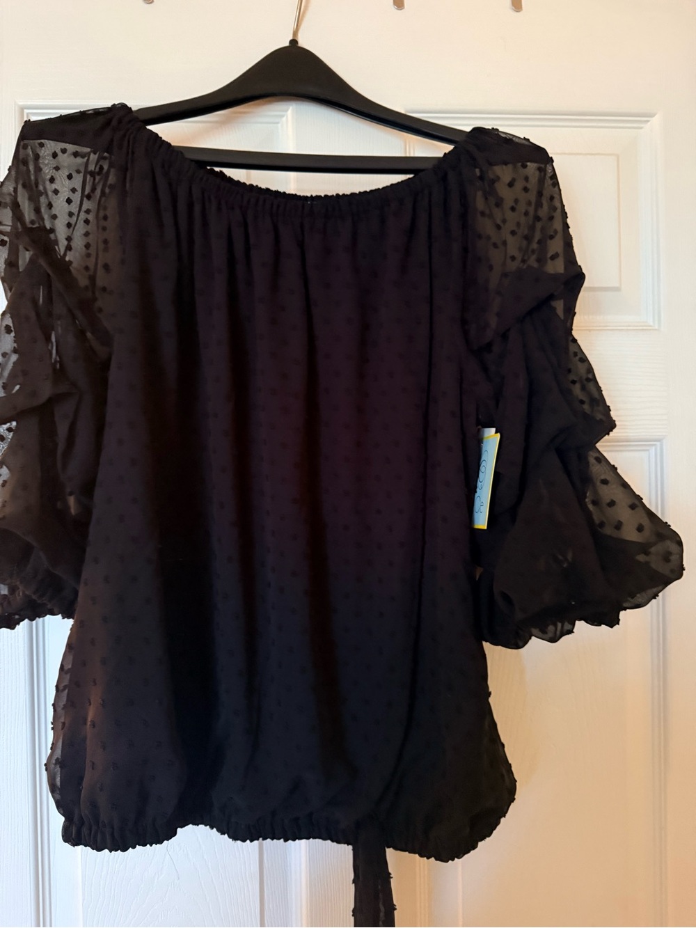 T.J.Maxx Black Sheer Swiss Dot Off-Shoulder Peasant Blouse
